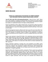 Africa Oil Announces the Receipt of Prime Dividend and Provides Positive Egina Operational Update (CNW Group/Africa Oil Corp.)