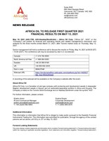 Africa Oil to Release First Quarter 2021 Financial Results on May 13, 2021 (CNW Group/Africa Oil Corp.)