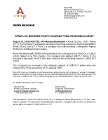 Africa Oil Receives Fourth Dividend from its Nigerian Asset (CNW Group/Africa Oil Corp.)