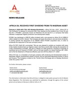 Africa Oil Receives First Dividend from its Nigerian Asset (CNW Group/Africa Oil Corp.)
