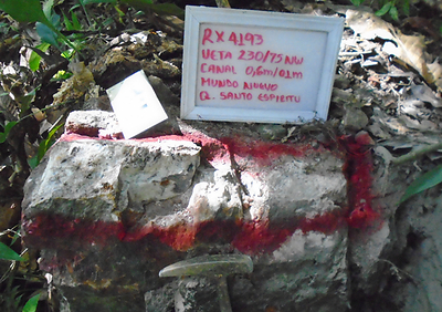 Photo 1: Outcropping Espiritu Santo vein with channel sample of 0.6 metres of 2,319 grams equivalent silver per tonne. (CNW Group/Outcrop Silver & Gold Corporation)