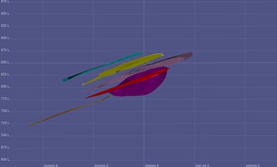 Section 1: Geologic modelling shows that La Ivana consists of a complex of six stacked, parallel vein segments that extend downdip 350 metres. The six vein segments grouped within an interval of 50 to 75 metres. Delineation drilling will expand and define these stacked vein segments. (CNW Group/Outcrop Gold Corp.)