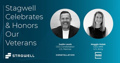 Stagwell's Justin Lewis, chairman of Constellation Network and Marine Corps veteran, and Maggie Malek, CEO of MMI Agency and Army veteran.