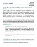 Lundin Mining Publishes 2025 Sustainability Statement and 2025 Annual Report (CNW Group/Lundin Mining Corporation)
