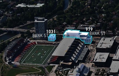 Aerial view of 979 and 1031 Bank Street (CNW Group/BTB Real Estate Investment Trust)