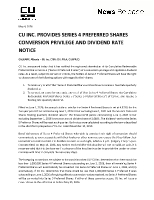CU INC. PROVIDES SERIES 4 PREFERRED SHARES CONVERSION PRIVILEGE AND DIVIDEND RATE NOTICE (CNW Group/CU Inc.)