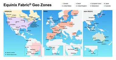 A map of Equinix Fabric Geo Zones