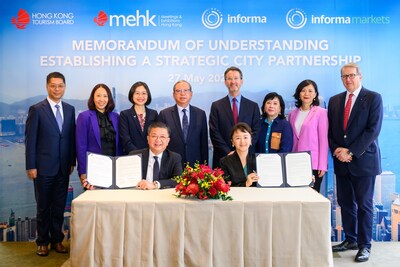 Major guests also posed for a group photograph after the signing ceremony, including: (back row, from left) Mr. Dan Ye, Vice President of Informa Markets, Ms. Marilyn Tham, HKTB General Manager of Mega Events, MICE &amp; Cruise, Ms Joanne Chu, Acting Commissioner for Tourism, Dr. Peter Lam, HKTB Chairman, Mr. Stephen Carter, Group CEO, Informa Group, Ms. Enid Low, Chief Strategy Officer of AsiaWorld-Expo, Ms. Suzanne Wang, Chief Financial Officer of Informa Markets Asia, Mr. Michael Duck, EVP Commercial Development of Informa Markets Asia; and Mr. Anthony Lau, HKTB Executive Director (front left), and Ms. Margaret Ma Connolly, President &amp; CEO of Informa Markets Asia (front right).