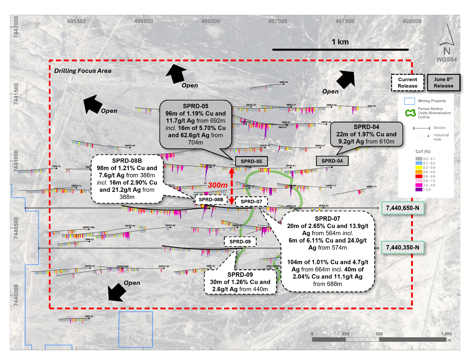 Figure 3: Current Drilling Results within Pampa Medina Area of Interest (AOI)