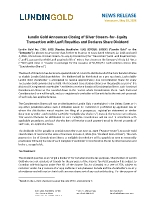 Lundin Gold Announces Closing of Silver Stream–for–Equity Transaction with LunR Royalties and Declares Share Dividend (CNW Group/Lundin Gold Inc.)