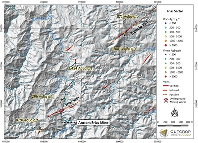 Map 5. Frias target with sample assays from this release. (CNW Group/Outcrop Silver & Gold Corporation)