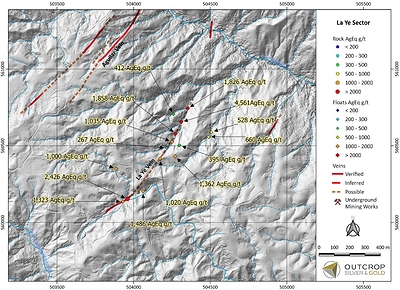 Map 4. La Ye target detailed map with sample assays from this release. (CNW Group/Outcrop Silver & Gold Corporation)