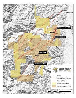 Figure 3. Property map showing more recent claims in yellow. (CNW Group/Outcrop Silver & Gold Corporation)