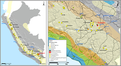 Figure 2: Location of the Pucarini project within the Miocene Epithermal Gold Belt of southern Perú. (CNW Group/Forte Minerals Corp.)