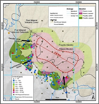 Figure 2 -  Esperanza Geochemistry and Alteration Map (CNW Group/Forte Minerals Corp.)