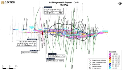 Figure 3: B26 Deposit Plan Map with Phase II Planned Drillholes and the Location of Significant Assay Results in Holes 1274-24-338/W1 (CNW Group/Abitibi Metals Corp.)