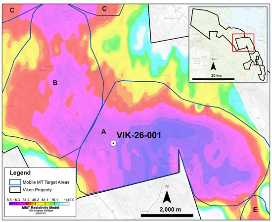 Figure 2: Location of Drill Hole VIK-26-001 within Target Area A