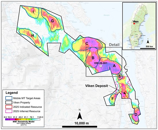 Figure 1: Location of Drill Hole VIK-26-001 at Target Area A on the Viken Property