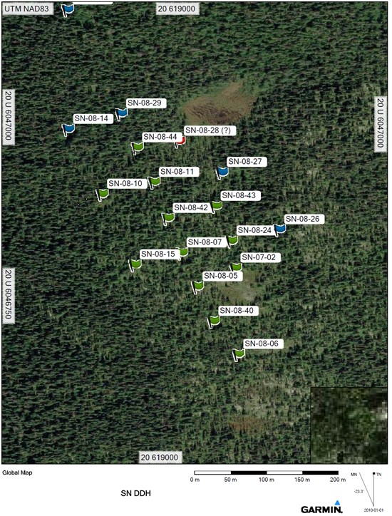 Figure 4: Snegamook Deposit Historical Drilling Map.