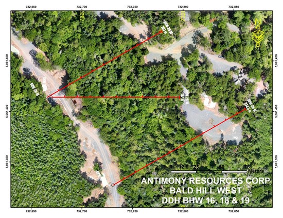 Figure 2: Location of Drill Holes BHW-26-16, BHW -26-18 and BHW-26-19. Note: these holes are at the southern end of the Main Zone less than 100 meters from the Central Zone.