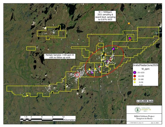 Figure 1: Killick Lithium Project  - Tungsten MapTo view an enhanced version of this graphic, please visit:https://images.newsfilecorp.com/files/11666/319182_12f1026f14ddb8a3_001full.jpg